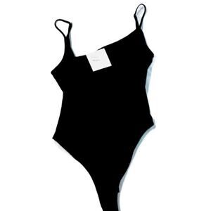 NWT Lush Bodysuit Black Asymmetrical Strap Ruched Cami Top One Piece Leotard